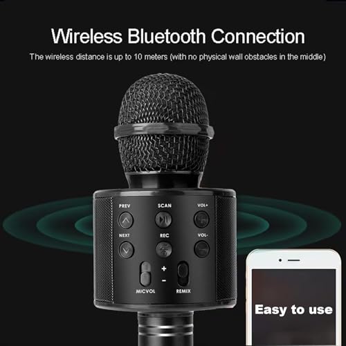 Wireless Bluetooth Karaoke Microphone Portable Handheld Mic Speaker 3-in-1 for All Smartphones Gifts Black
