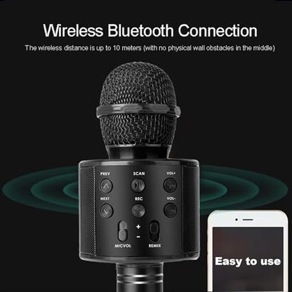 Wireless Bluetooth Karaoke Microphone Portable Handheld Mic Speaker 3-in-1 for All Smartphones Gifts Black