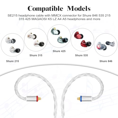 SE846 Cable Compatible with Shure SE215, SE215 Pro, SE315, SE425, SE425 Pro, SE535, SE846, AONIC 3, AONIC 4, AONIC 5, LZ A4 A5 UE900 Pro Earbuds Earphone, MMCX Replacement Headphone Cable, 4ft