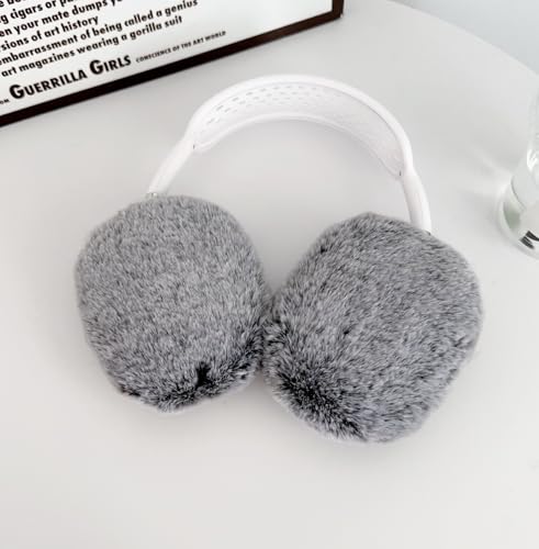 Fluffy Plush Case for AirPods Max Headphones, Cute Furry Fur Ear Cups Skin Soft Slicone Protective Cover for AirPods Max(Dark Grey) - color: Dark Grey