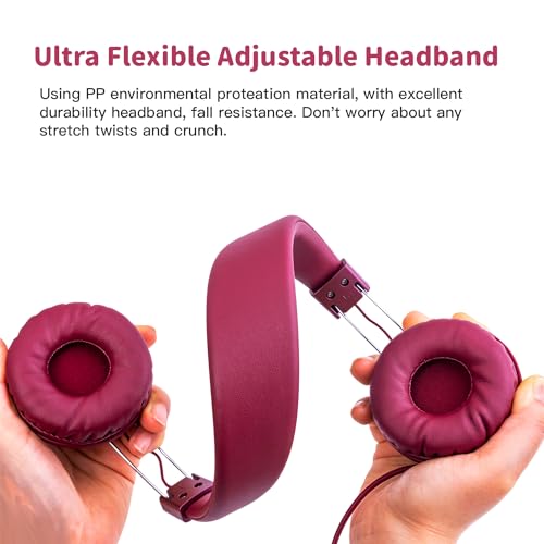 Olyre Kids Wired Foldable Headphones, Children Headset, Mic, Boys, Girls - color: Maroon