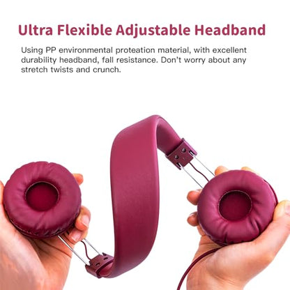 Olyre Kids Wired Foldable Headphones, Children Headset, Mic, Boys, Girls - color: Maroon