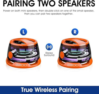 G200 2-Pack Orange Mini Magnetic Bluetooth Speaker with Kickstand | IPX4 Waterproof, Full-Range Stereo Sound, TWS Pairing, RGB Lights, Grad Gift, Travel, Cycling, Hiking, Golf, Gym Yoga, Beach - color: Orang