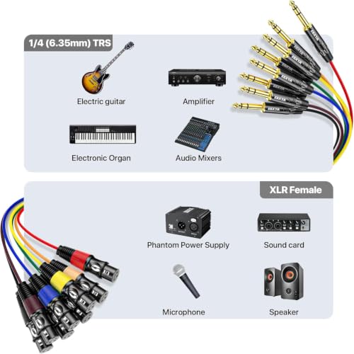 EBXYA 8 Channel 1/4 Inch TRS to XLR Snake Cables,Recording Snake Cable | 6.35mm Jack Stereo Audio Balanced Line to XLR Female Cables,15 Feet 1 Pack - size: 8-Channel 15 Feet, style: TRS to XLR Female