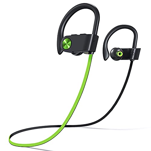 Fitniv Bluetooth Headphones, IPX7 Waterproof Wireless Sport Earbuds in-Ear, HiFi Bass Stereo Running Headphones with Noise Canceling Mic for Workout Fitness Gym, Up to 10 Hours Playtime, GreenBlack