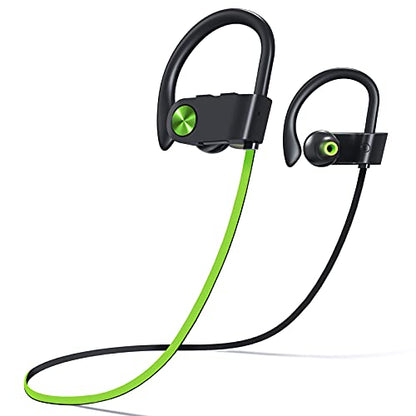 Fitniv Bluetooth Headphones, IPX7 Waterproof Wireless Sport Earbuds in-Ear, HiFi Bass Stereo Running Headphones with Noise Canceling Mic for Workout Fitness Gym, Up to 10 Hours Playtime, GreenBlack