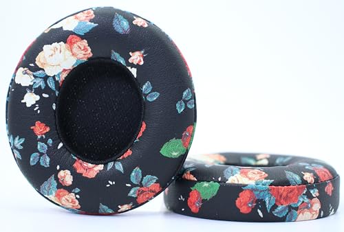 Headphone Replacement Ear Pad Cover Compatible with Beats by Dre Solo3 Solo2 Wired Wireless Headphones Protein Leather Memory Foam Headphone Cushion Ear Muffs-Black Flower - color: Black Flower
