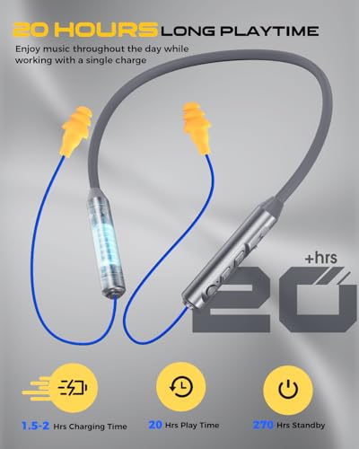 MIPEACE Bluetooth Earplug Headphones, Neckband Wireless Earbuds earplugs-29db Noise Reduction isolating in-Ear earplug Earphones with Controls,IPX5 sweatproof,19+Hour Battery(Gray) - color: Gray