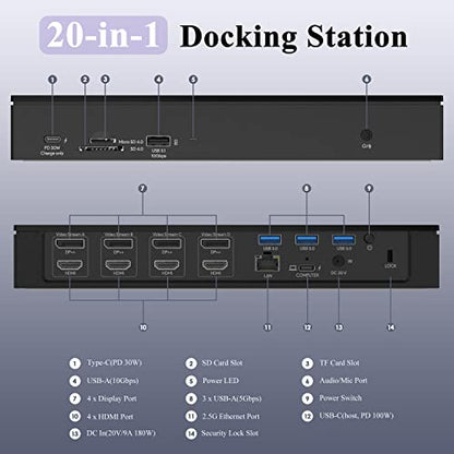 WAVLINK USB-C Quad 4K Docking Station with 100W PD Displaylink Dock | Thunderbolt 4/3, Macbook Neo, Mac/ Windows/Chrome, 4 HDMI, 4 DisplayPort, 2.5G Ethernet, USB, SD/TF Slot,Audio