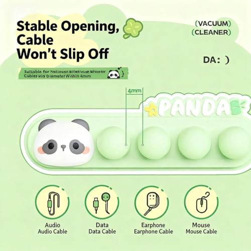 Panda Cable Organizer, Adorable Animal-Shaped Cable Clips, Desk Cable Management Cord Holder for Home and Office, Cute Wire Clips for Headphones, Chargers, USB Cables (2-Pack)