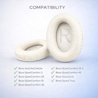 Replacement Ear Pads for Bose QC35 and QC35 II | Soft Protein Leather Ear Cushions with Noise Isolation, Memory Foam, Extra Durability - color: White