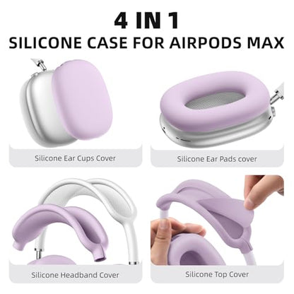 Silicone Case Cover for AirPods Max Headphone, Ear Pad Case Cover/Ear Cups Cover/Headband Cover for AirPod Max, Silicone Apple AirPods Max 2024/2020 Accessories, Purple - color: Lavender