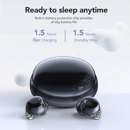 MS216 Sleep Earbuds Bluetooth 6.0 in Ear Light-Weight Headphones, Mini Sleep Headphones Small Design for Side Sleepers, Ear Buds for Sleeping, Blocks Snoring Noise, 60H Battery, HD Calls, Black