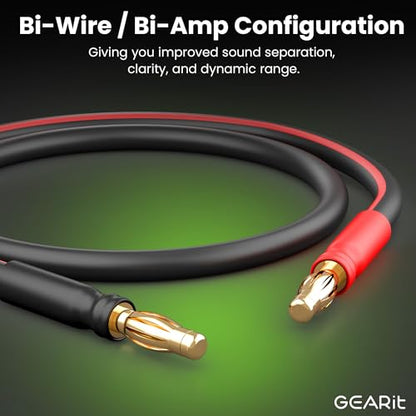 GEARit 14 Gauge OFC Speaker Wire with Banana Plugs, 2 Pack 3.3 ft Each - color: Black/Red, size: 3.3 ft, 2-Pack