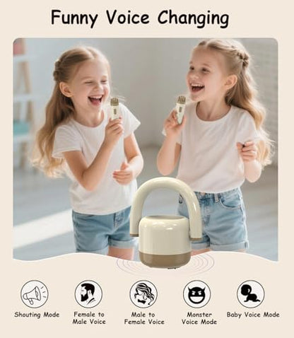 EWA Portable Mini Metal Karaoke Machine, Bluetooth Karaoke Speaker with 2 Wireless Microphones, Ideal Gifts for Girls Boys Family Home Party Birthday Christmas Toys Gifts-(Beige) - color: Beige