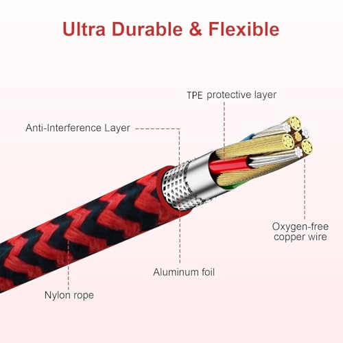 AW310H Detachable Gaming Headset Cable Compatible with Alienware AW720H AW510H 988 Alienware Dell Gaming Headset,Nylon Braided Wire with Inline Mute Switch and Volume Controller(Red,6.5ft) - color: Red
