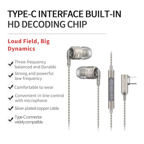 SoundMAGIC E80D Digital USB C Headphones - Type C Wired Earbuds with Microphone HiFi Stereo Earphones Powerful Bass Noise Isolating Compatible with Android Device, Gunmetal | Crystal call clarity, High-res decoder chip, Deep bass, Effective noise isolatio