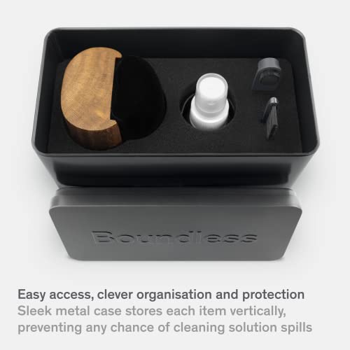 Boundless Audio Vinyl Record Cleaning Kit - 5-in-1 Brushes, Solution & Case | Velvet Record Brush, Carbon Fiber Stylus Cleaner, 2oz Cleaning Solution, Nylon Brush & Metal Storage Case - For Cleaning/Care