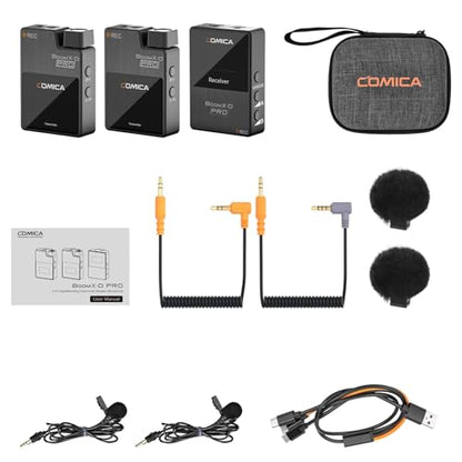 COMICA BoomX-D PRO Wireless Lavalier Microphone Built-in 16GB Recorder | Noise Cancelling & Safety Track, for DSLR Camera, iPhone, Android, PC, Dual Lapel Mic for Vlog, Youtube Recording