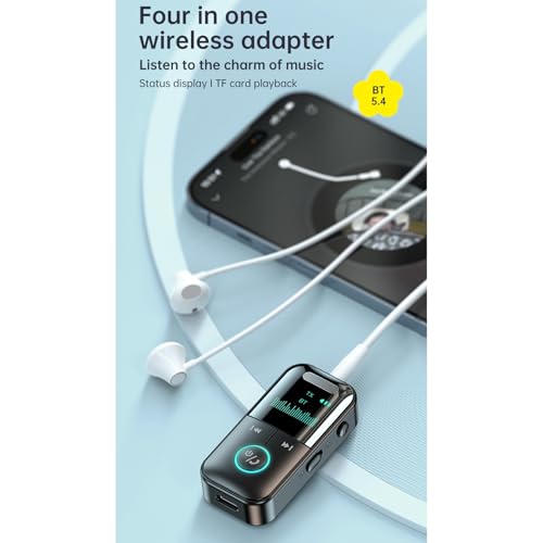 Docooler GT69 Wireless BT Audio Receiver + Transmitter 2-in-1 Audio Adapter Support TF Card Playback Support 3.5mm Audio HD Display Real-time Display of Usage Status 10m Transmission Black