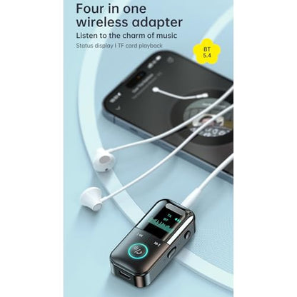 Docooler GT69 Wireless BT Audio Receiver + Transmitter 2-in-1 Audio Adapter Support TF Card Playback Support 3.5mm Audio HD Display Real-time Display of Usage Status 10m Transmission Black