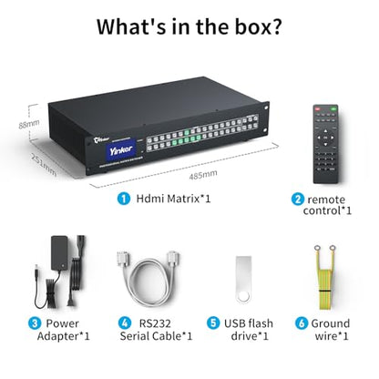 16x16 Seamless 4K HDMI Matrix with Video Wall Controller & 3.5mm Audio I/O | 6 Controls, Web GUI & IR | Custom Splicing | 4K@30Hz Downscale HDCP 1.4 EDID | Audio Embedding & Extraction | 2U Rackmount - size: HDMI Matrix 16x16 w/Video Wall