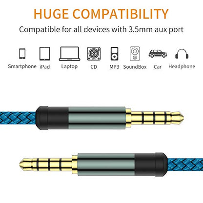 MCSPER 4 Pack TRRS 3.5mm Audio Cable, 5Ft 4-Conductor (4 Pole) with Mic[Microphone Compatible] Nylon Braided Aux Cord Compatible Car Home Stereos,Speaker,Headphones,Sony(Blue) - size: 5 Feet (Pack of 2)