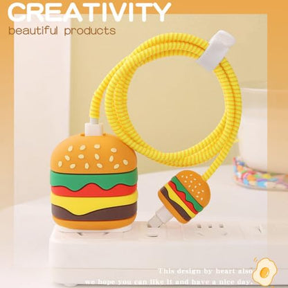 ZOSTLAND 5 in 1 DIY 18W 20W Heart Shape Protector Data Cable USB Charger Line Earphone Wire Saver Organizer Compatible with iPhone 11 12 13 14 15 Pro Max - color: Hamburger