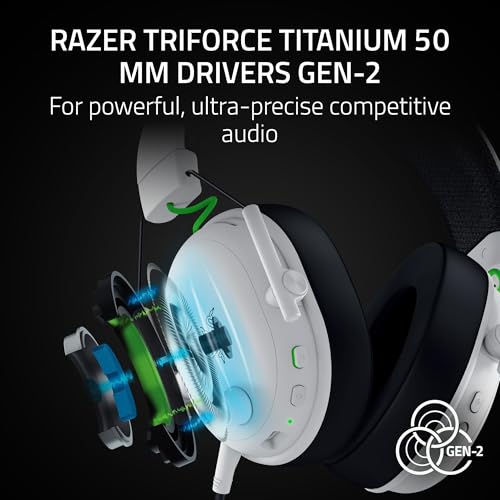 Razer BlackShark V3 Wireless Xbox Gaming Headset, 50mm Drivers, White | Super Wideband Mic, 2.4 GHz, Bluetooth, USB, Works with PC, Mac, PS5, Nintendo Switch, Smartphone, 70 Hr Battery - color: White, style: Xbox