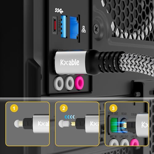 Kxable Optical Audio Cable 10 FT, Digital Audio Cable, Toslink Fiber Optic Cord, [Nylon Braided, Slim Aluminum Shell, Gold Plated Connector], for Home Theater, Sound Bar, PS4, Xbox, TV and More - size: 10FT, style: Nylon Braided Jacket