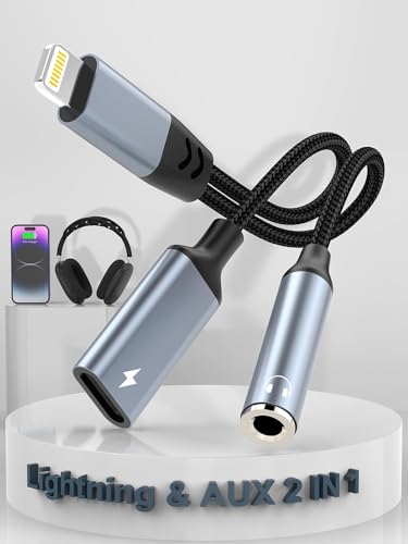 Lightning to 3.5mm Headphone Jack Adapter 【Apple MFi Certified】 2 in 1 iPhone Aux Audio & Charge Adapter, Phone Headphone Adapter Support Music+Charge+Mic+Control Compatible with iPhone 14 13 12 11