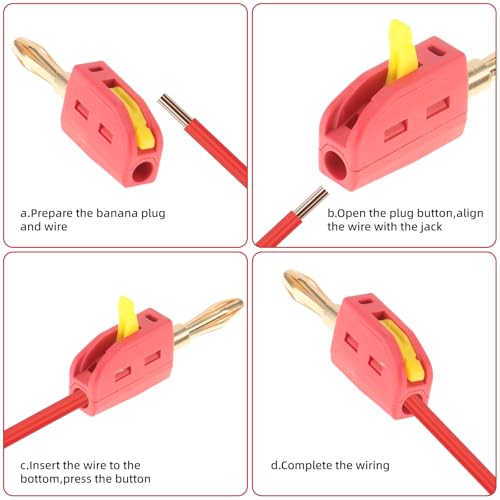 10PCS 4mm Banana Plug, 32A 250V Insulated Gold Plated Speaker Wire Banana Plugs Connectors, Banana Socke for Speaker Wire, Home Theater, Amplifiers and Sound Systems, 12-24AWG, Quick Connect