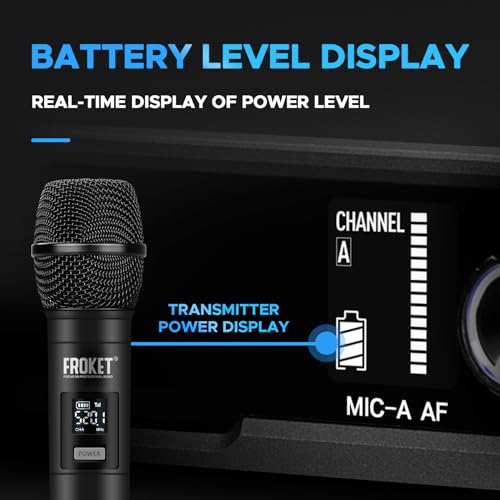 FU-2002 Dual Handheld UHF Wireless Microphone System - 260ft Range, Auto Pairing, LCD Display for Church/Speech/Meeting