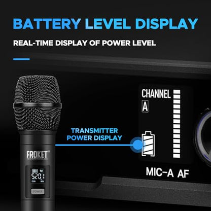 FU-2002 Dual Handheld UHF Wireless Microphone System - 260ft Range, Auto Pairing, LCD Display for Church/Speech/Meeting