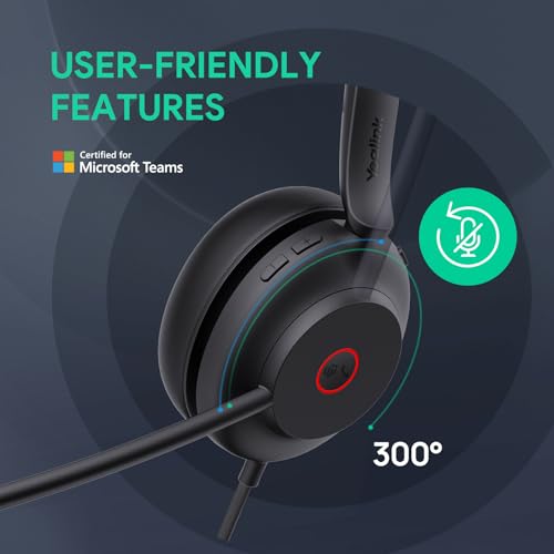 Yealink UH35 USB Wired Headset, Noise Cancelling Mic,Call & Music Control, | Teams/Zoom Certified,Professional Stereo Headphons, Lightweight Design, Busylight, PC/Laptop/IP Phone, Office, Home,On-ear - style: USB Headset UH35