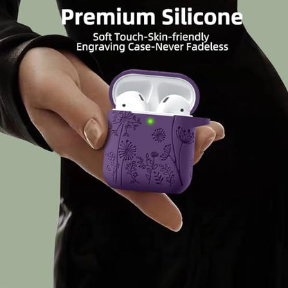 Lerobo for AirPod Case 2nd/1st Generation with Keychain | Flower Engraved Silicone Protective Cover for AirPods 2 Case, Wireless Charging, Shockproof, One-piece Design, Purple - color: Purple