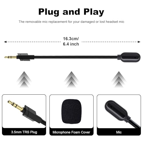 Replacement G733 Microphone Compatible with Logitech G733 Lightspeed Wireless Gaming Headsets, 3.5mm Detachable Noise Cancelling Mic Boom for PC, Xbox One, PS4, PS5