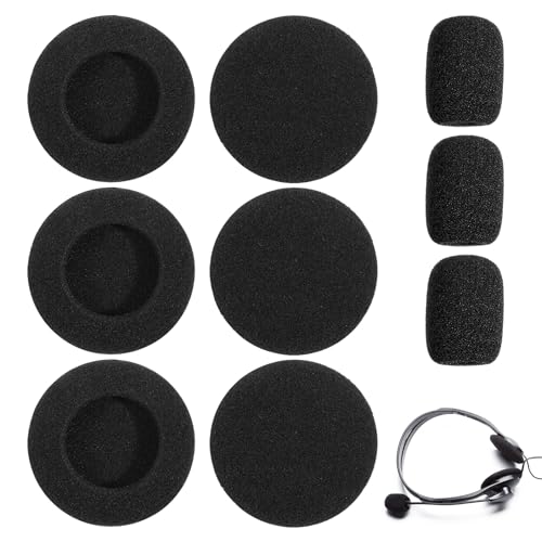 6 Packs Foam Ear Cushions Cover and 3 Pack Foam Mic Cover, 55MM Black Replacement Foams Ear Pud Earpads Sponge for Office Telephone Headsets, Two Way Radio Walkie Talkie