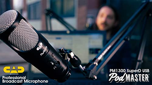 CAD PM1300 PodMaster™ SuperD usb Professional Broadcast / Podcasting Microphone with SuperD VOG Dynamic Capsule, supplied with Broadcast Boom Mic Stand, Black - style: PodMaster SuperD USB