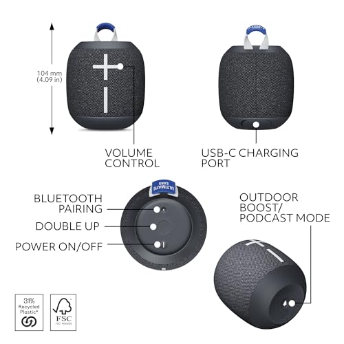 Ultimate Ears WONDERBOOM 4 Portable Waterproof Speaker - Black | Balanced 360-degree sound and bass, dustproof floating design, 131ft (40m) wireless range - color: Black