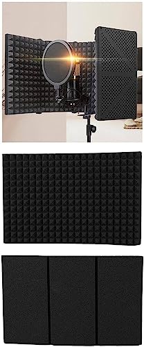 Microphone Isolation Shield Studio Recording Professional Mic Sound Absorbing Foam for Broadcast 3 Panels