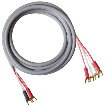 Blue Jeans Cable Canare 4S11 Speaker Cable, with Ultrasonically-Welded Bi-Wire Terminations (One Cable - for one Speaker); Assembled in The USA (8 Foot, Grey, Two Spades to Four Spades) - color: Grey, size: 8 foot, style: Two Spades to Four Spades