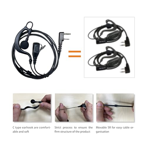 SHON Walkie Talkie Earpiece with Mic, 2PIN Ear-Hook Sponge Ear Cushions Two-Way Radios Compatible with Kenwood Baofeng and Retevis Radios,Ldeal for Police Law Enforcement Restaurant (1set Black) - size: new/1set