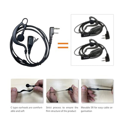 SHON Walkie Talkie Earpiece with Mic, 2PIN Ear-Hook Sponge Ear Cushions Two-Way Radios Compatible with Kenwood Baofeng and Retevis Radios,Ldeal for Police Law Enforcement Restaurant (1set Black) - size: new/1set