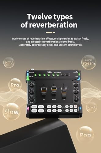 XOX Kx2 portable Streaming Audio Mixer for Pc/phone Professional Streaming live Sound Card with 48V Phantom Power,XLR and 3.5/6.5mm microphone audio interface for Podcast/Recording/singing.