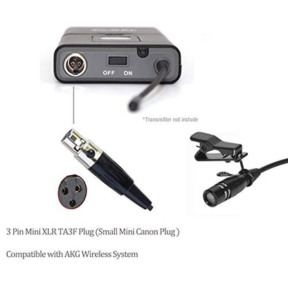 Lavalier Microphone Lapel Microphone Compatible with AKG Samson Wireless Transmitter - Unidirectional Condenser Mic - Mini XLR TA3F Plug - size: Mini XLR TA3F Plug for AKG Only