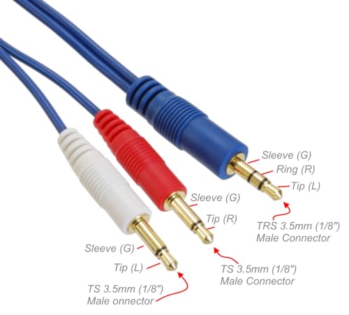3ft CablesOnline 3.5mm Stereo Male to Dual (Rd/Wh) Mono 3.5mm Blue Audio Breakout Cable, AM-603C