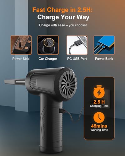 11-in-1 Compressed Air Duster-3-Gear Adjustable 120000 RPM Electric Air Duster with LED Light, Reusable no Canned Keyboard Cleaner for Office, 9000mAh Cordless Air Duster for Computer/Car/Home (Black)