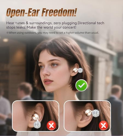 King Lucky i121 Open Ear Clip On Earbuds Wireless Bluetooth Ear Clip Headphones with Mic,Noise Cancelling, Waterproof IPX4,For Small Ears,Perfect for Running,Sports,Glasses Wearers (05-Pearl White) - color: 05-Pearl White