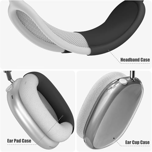[4 in 1] Case Cover for AirPods Max 2/1 (2026/2024/2020) Ear Pad Case Cover/Headband Cover/Ear Cups with 3D Spider Chrome Emblems Badges for Apple AirPods Max Headphones (Black Case Sets) ﻿ - color: Black Case Sets